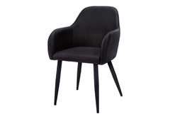 Dining Chair, Set Of 2, Side, Upholstered, Kitchen, Dining Room, Black Leather Look, Black Metal, Contemporary, Modern