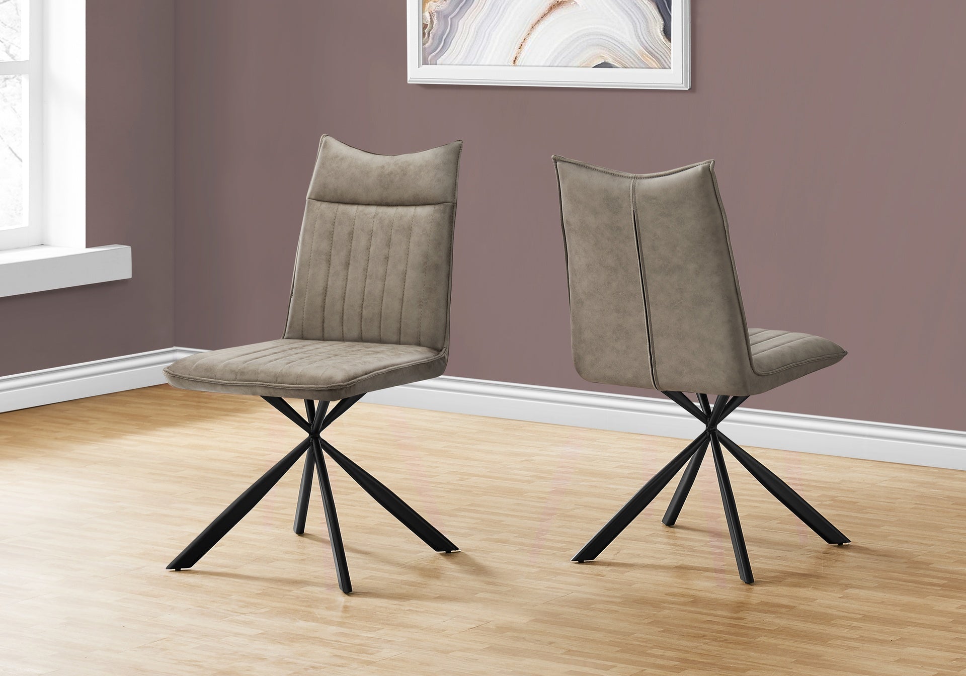 Dining Chair, Set Of 2, Side, Upholstered, Kitchen, Dining Room, Brown Fabric, Black Metal, Contemporary, Modern