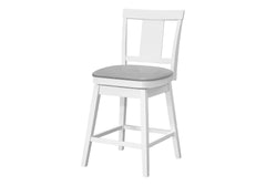 Bar Stool, Set Of 2, Swivel, Counter Height, Kitchen, White Wood, Grey Leather Look, Transitional