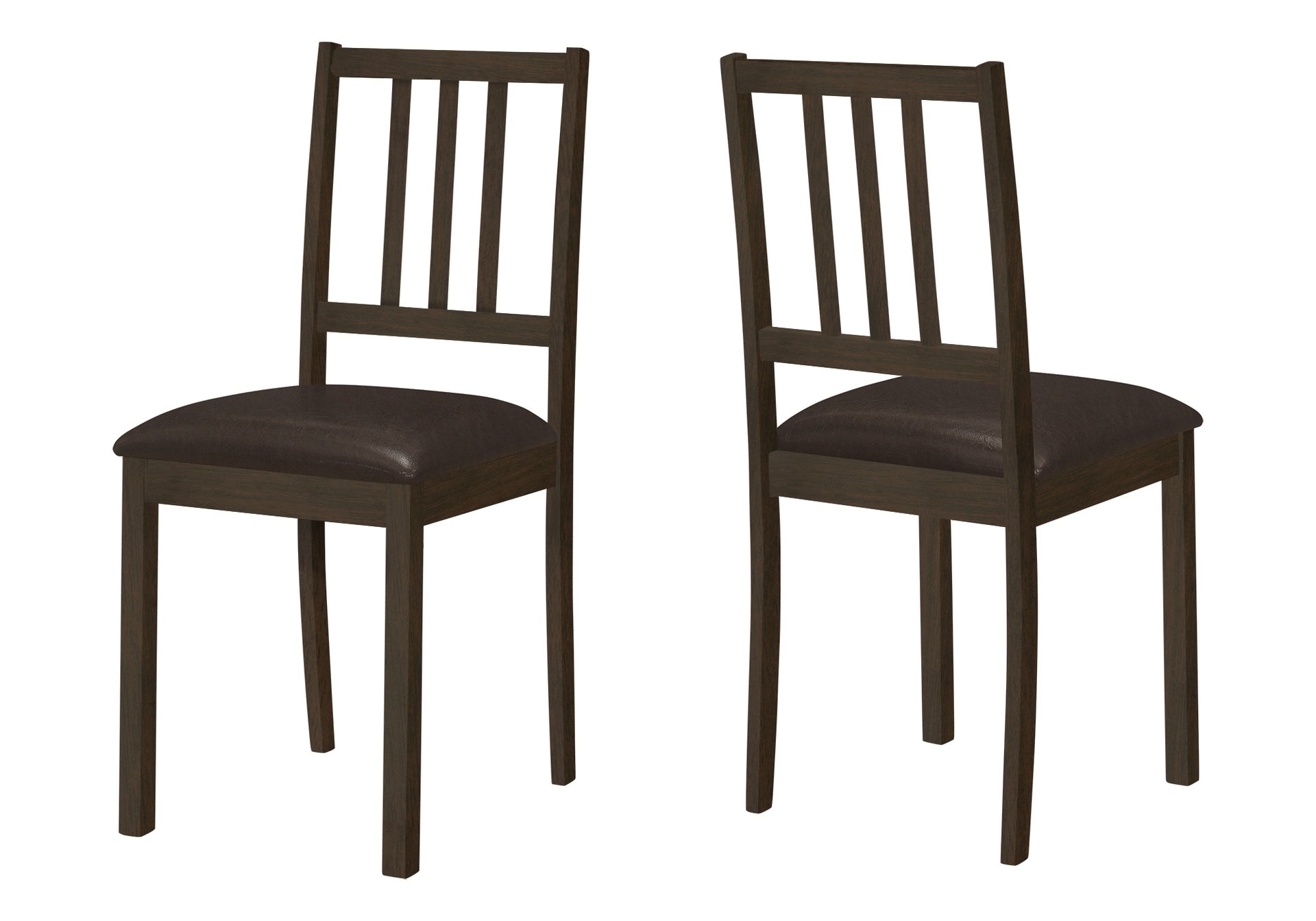 Dining Chair, Set Of 2, Side, Upholstered, Kitchen, Dining Room, Brown Leather Look, Brown Wood Legs, Transitional