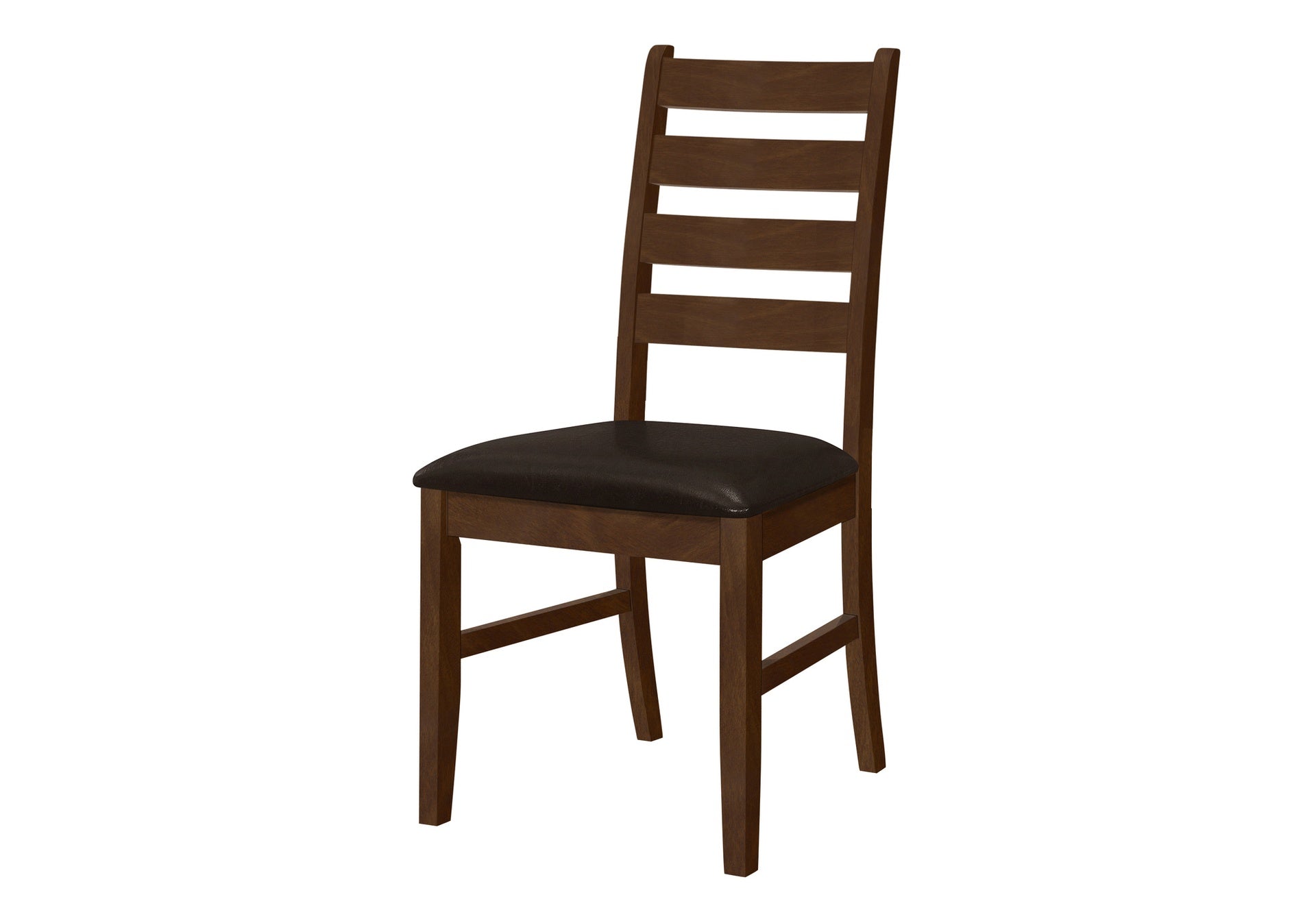 Dining Chair, 37" Height, Set Of 2, Dining Room, Kitchen, Side, Upholstered, Brown Solid Wood, Brown Leather Look, Transitional