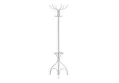 Coat Rack, Hall Tree, Free Standing, 12 Hooks, Entryway, 70"h, Umbrella Holder, Bedroom, White Metal, Contemporary, Modern