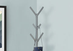 Coat Rack, Hall Tree, Free Standing, 8 Hooks, Entryway, 70"h, Bedroom, Grey Metal, Contemporary, Modern