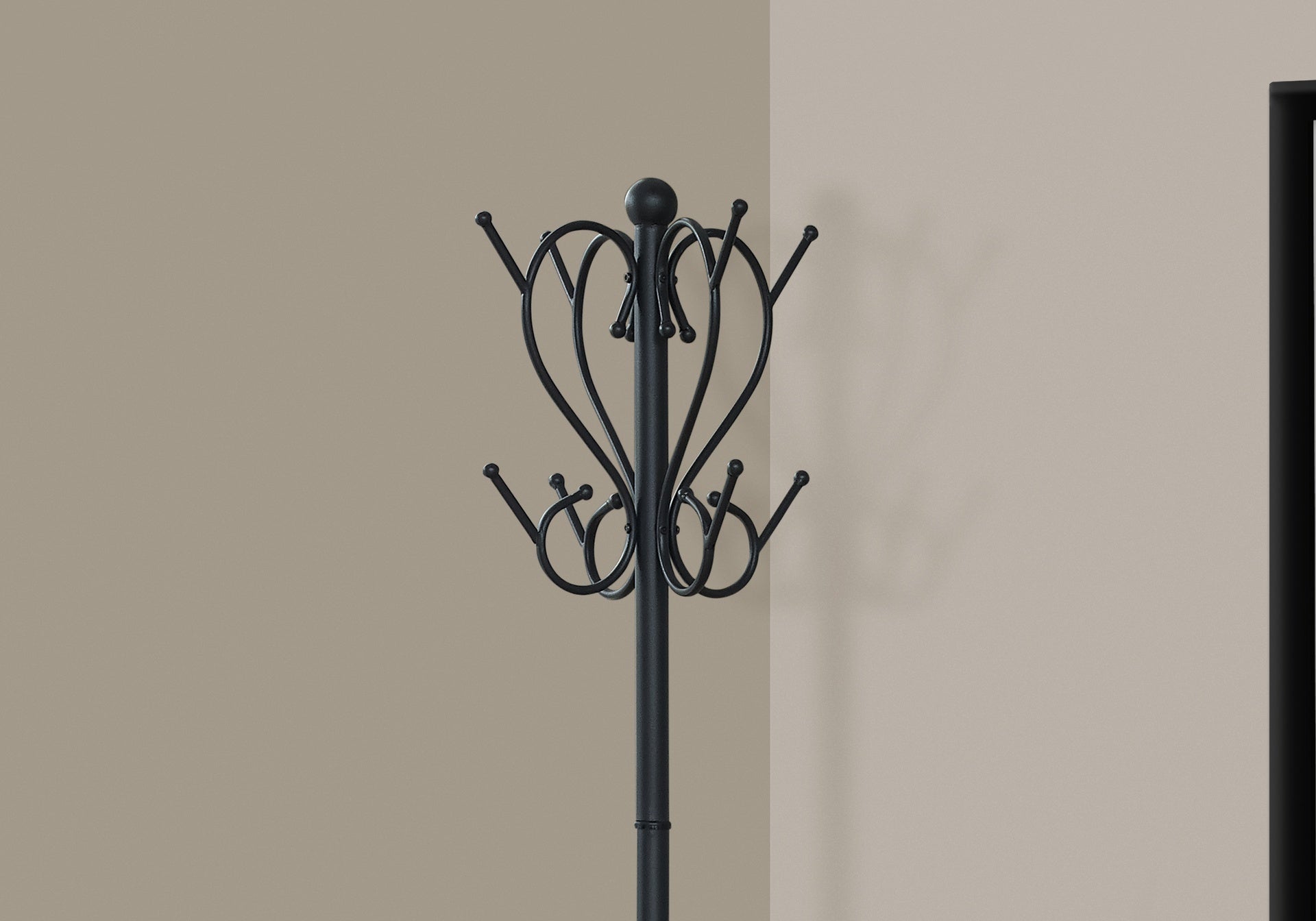 Coat Rack, Hall Tree, Free Standing, 8 Hooks, Entryway, 71"h, Umbrella Holder, Bedroom, Black Metal, Transitional