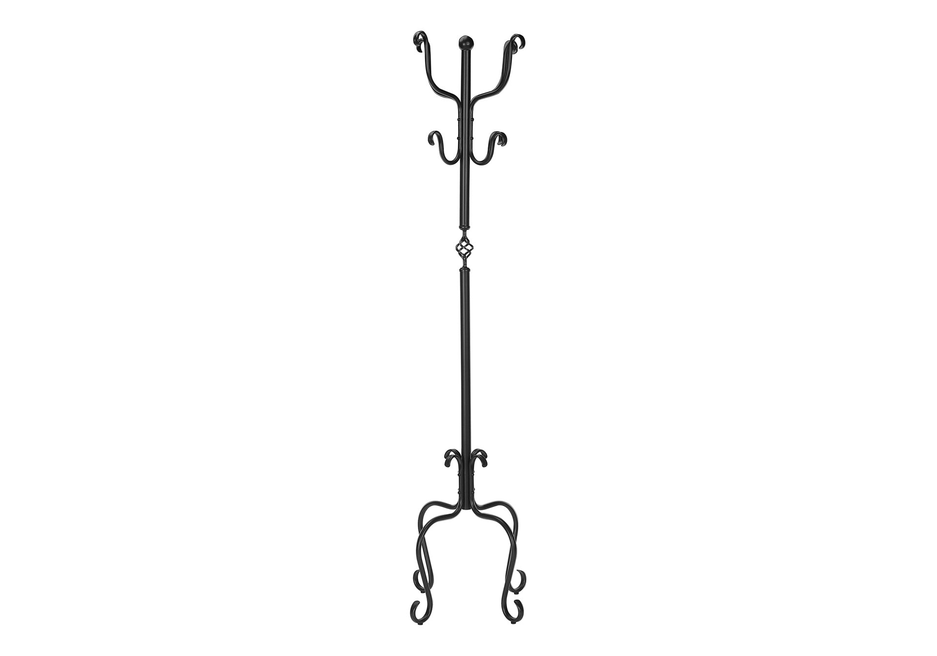 Coat Rack, Hall Tree, Free Standing, 8 Hooks, Entryway, 74"h, Bedroom, Black Metal, Transitional