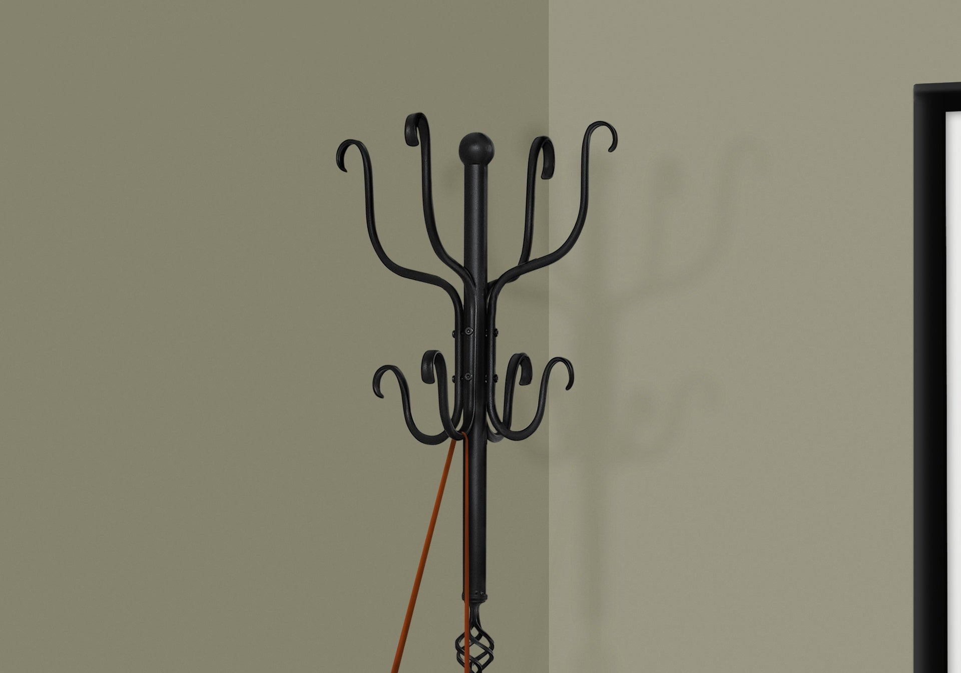 Coat Rack, Hall Tree, Free Standing, 8 Hooks, Entryway, 74"h, Bedroom, Black Metal, Transitional