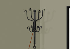 Coat Rack, Hall Tree, Free Standing, 8 Hooks, Entryway, 74"h, Bedroom, Black Metal, Transitional