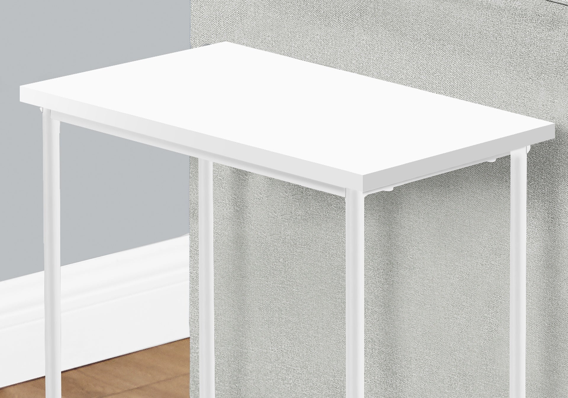 Accent Table, Side, End, Narrow, Small, 2 Tier, Living Room, Bedroom, White Laminate, White Metal, Contemporary, Modern