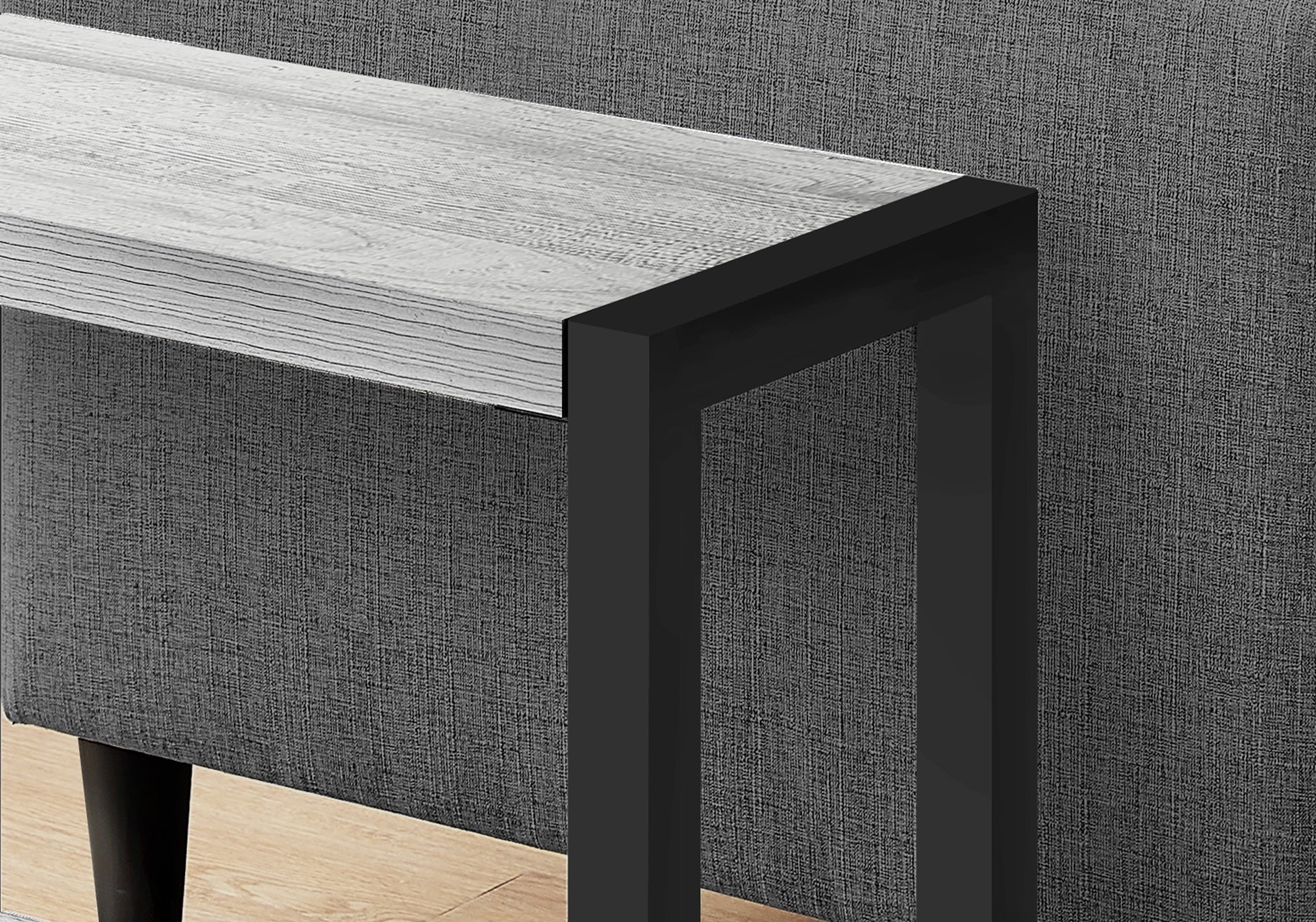 Accent Table, Side, End, Narrow, Small, 2 Tier, Living Room, Bedroom, Grey Laminate, Black Metal, Contemporary, Modern