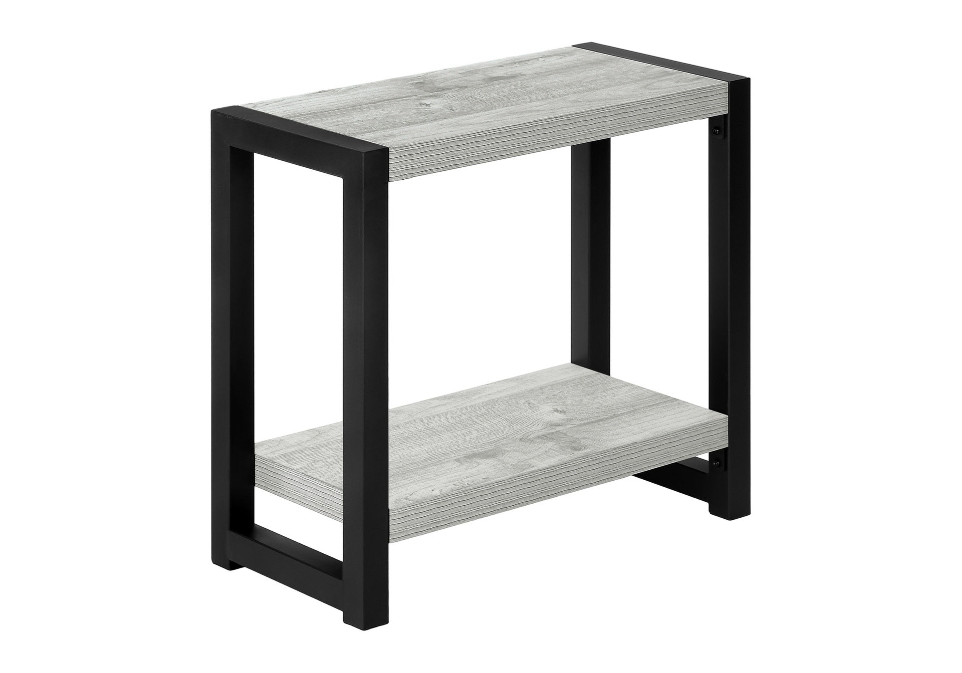 Accent Table, Side, End, Narrow, Small, 2 Tier, Living Room, Bedroom, Grey Laminate, Black Metal, Contemporary, Modern