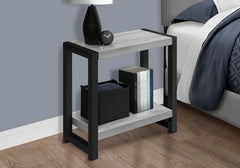 Accent Table, Side, End, Narrow, Small, 2 Tier, Living Room, Bedroom, Grey Laminate, Black Metal, Contemporary, Modern