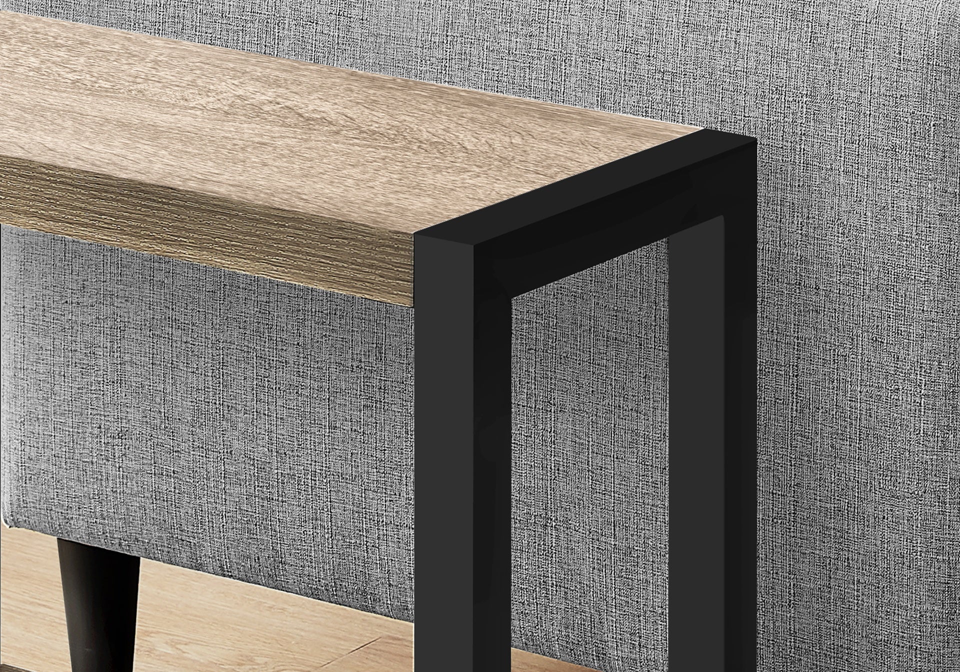 Accent Table, Side, End, Narrow, Small, 2 Tier, Living Room, Bedroom, Brown Laminate, Black Metal, Contemporary, Modern