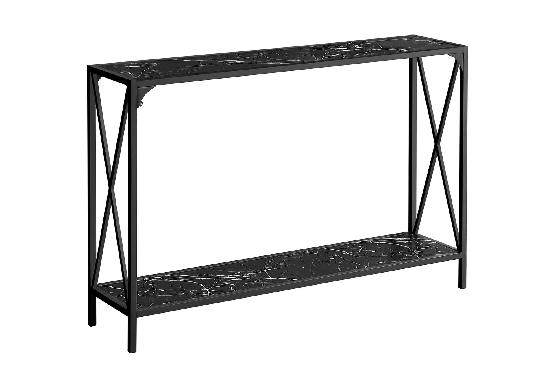 Accent Table, Console, Entryway, Narrow, Sofa, Living Room, Bedroom, Black Marble Look, Black Metal, Contemporary, Modern