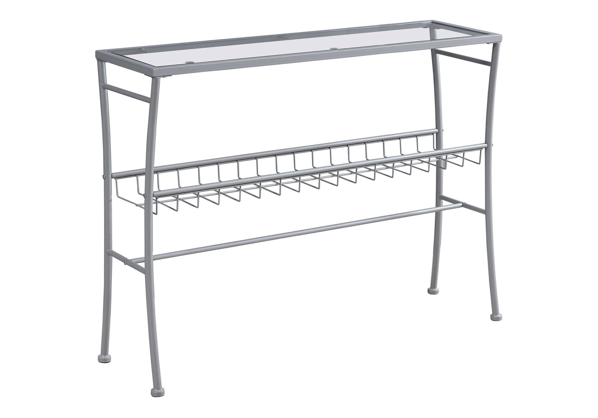 Accent Table, Console, Entryway, Narrow, Sofa, Living Room, Bedroom, Clear Tempered Glass, Silver Metal, Contemporary, Modern