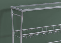 Accent Table, Console, Entryway, Narrow, Sofa, Living Room, Bedroom, Clear Tempered Glass, Silver Metal, Contemporary, Modern