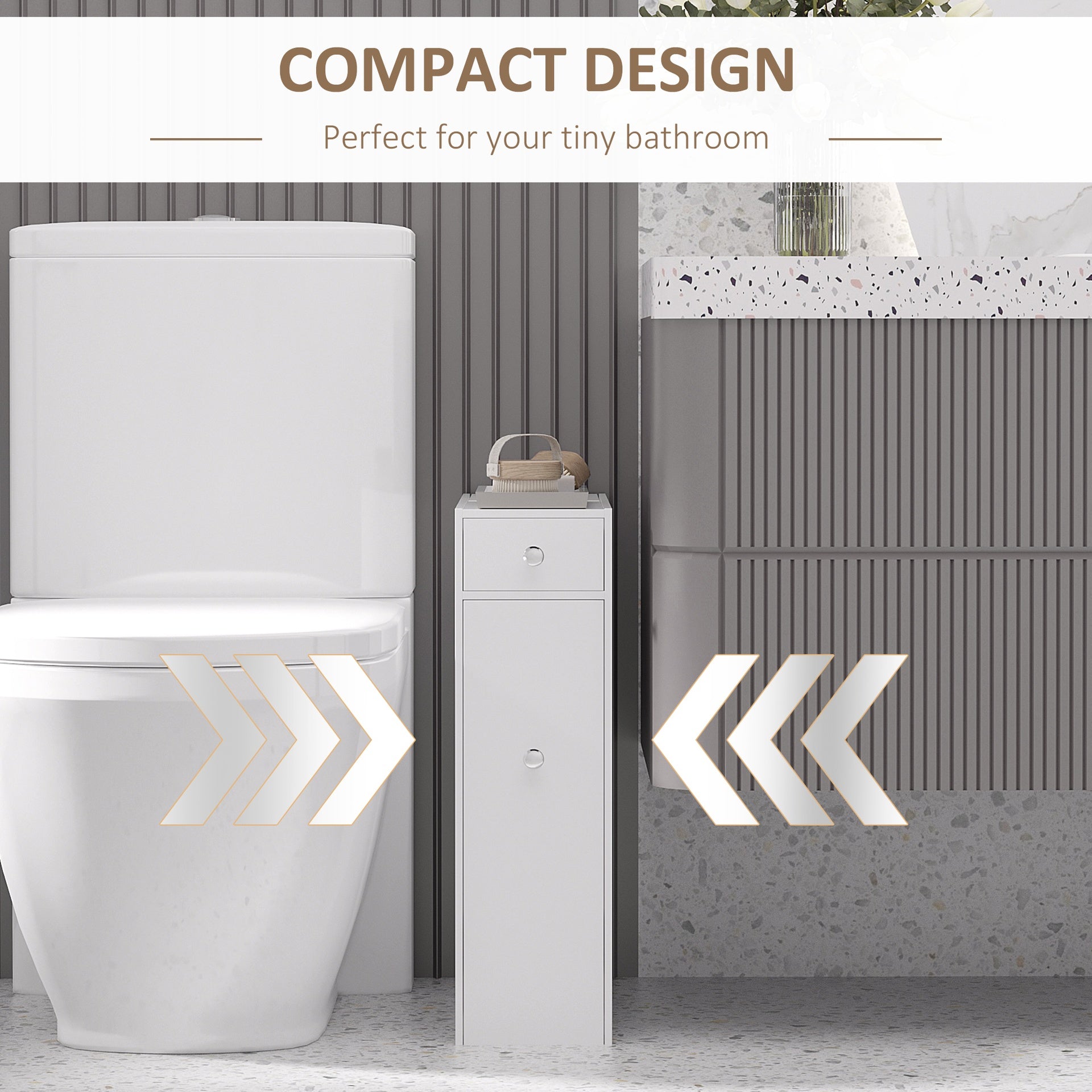 HOMCOM Wooden Narrow Modern Bathroom Furniture Cabinet, White
