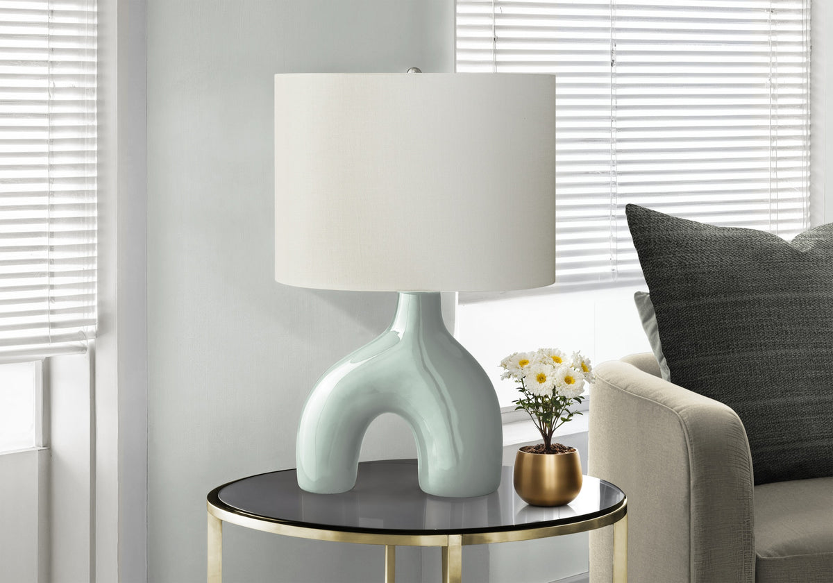 Lighting, 25"h, Table Lamp, Green Ceramic, Ivory / Cream Shade, Contemporary, Modern