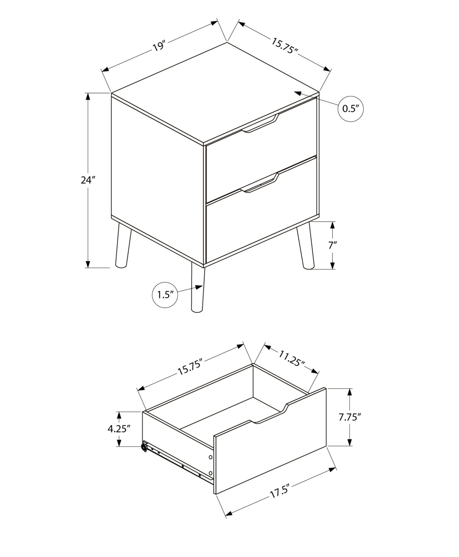 Accent Table, Side Table, End, Storage Drawer, Nightstand, Bedroom, Living Room, Brown Laminate, Modern, Contemporary