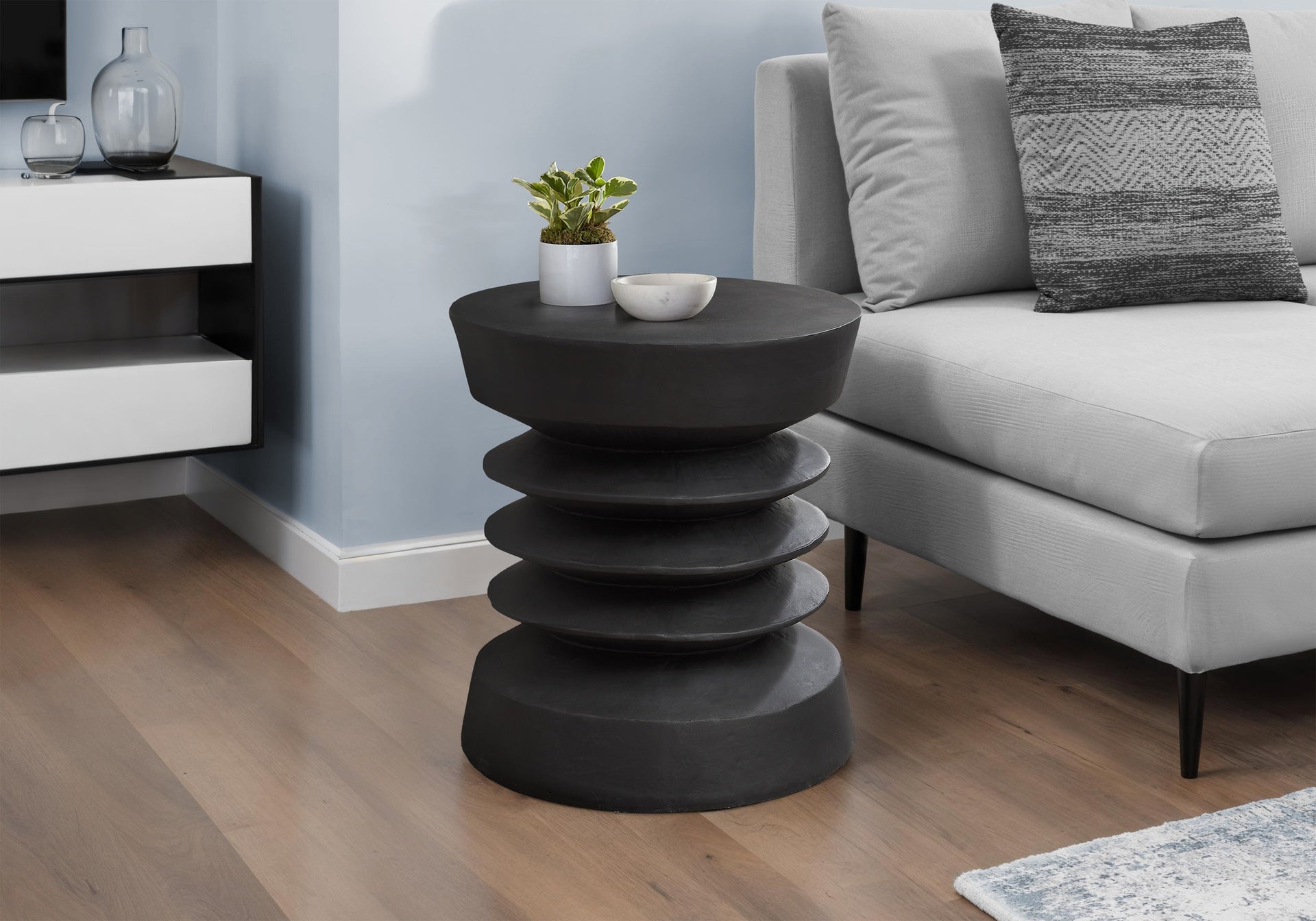 Accent Table, 25"h, Indoor Or Outdoor, Side Table, End, Bedroom, Living Room, Nightstand, Round, Black, Contemporary, Modern