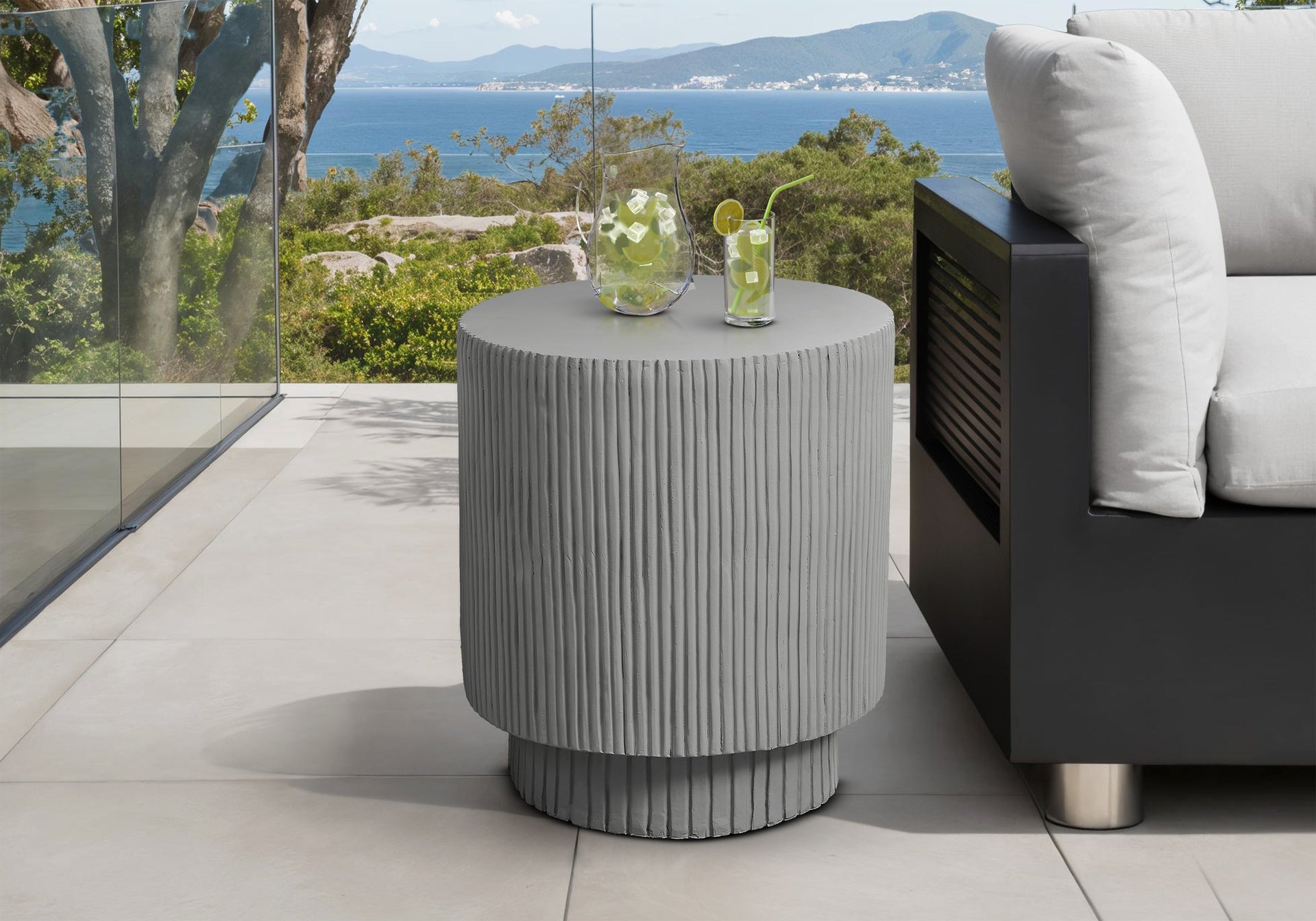 Accent Table, 25"h, Indoor Or Outdoor, Bedroom, End, Living Room, Nightstand, Round, Side Table, Grey, Contemporary, Modern