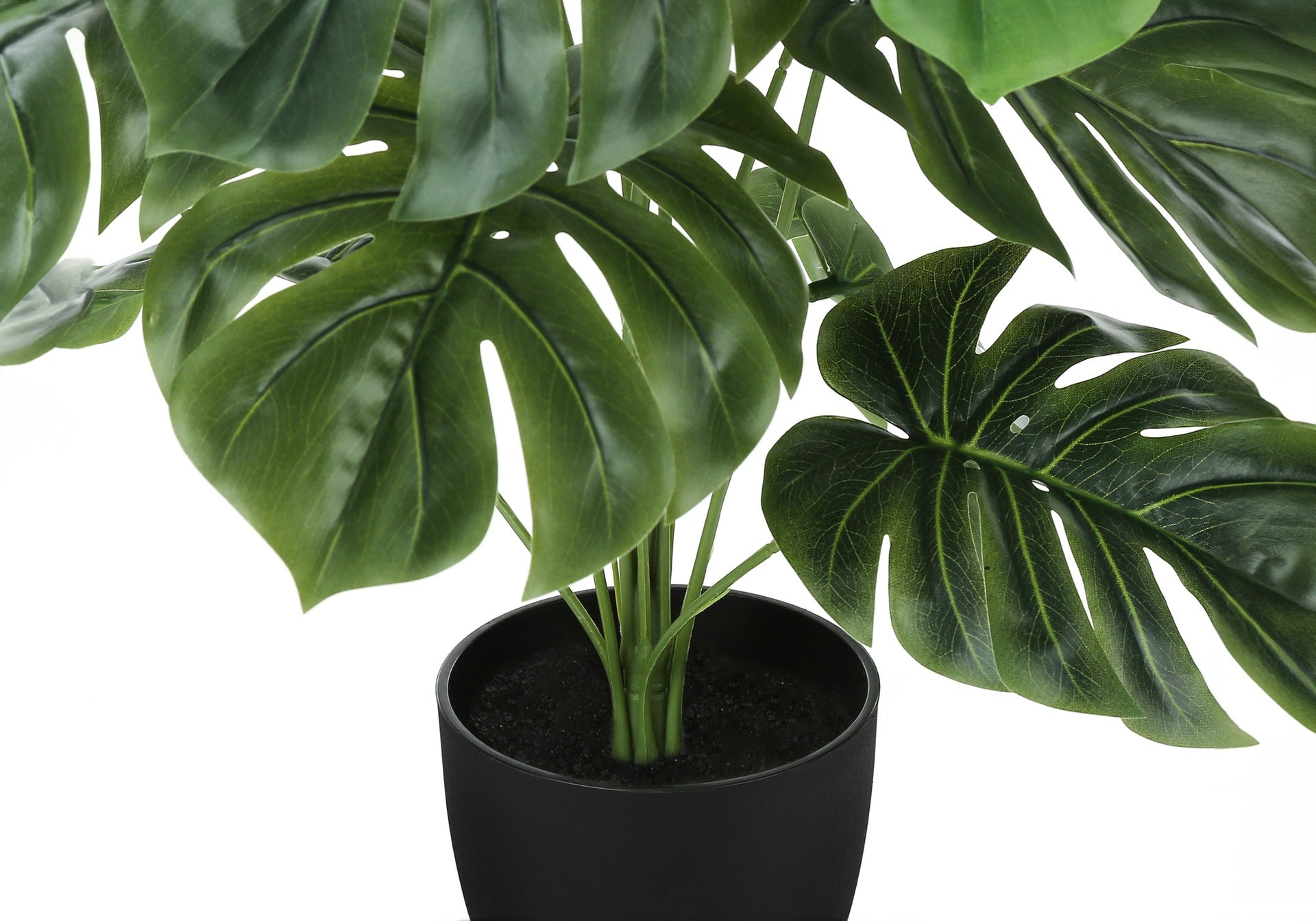 Artificial Plant, 24" Tall, Monstera, Indoor, Faux, Fake, Table, Greenery, Potted, Real Touch, Decorative, Green Leaves, Black Pot