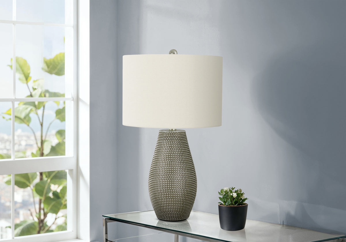 Lighting, 24"h, Table Lamp, Grey Resin, Ivory / Cream Shade, Contemporary