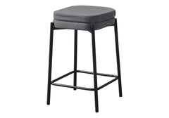 Barstool, Counter Height, Set Of 2, Kitchen, Grey Fabric, Black Metal, Contemporary, Modern