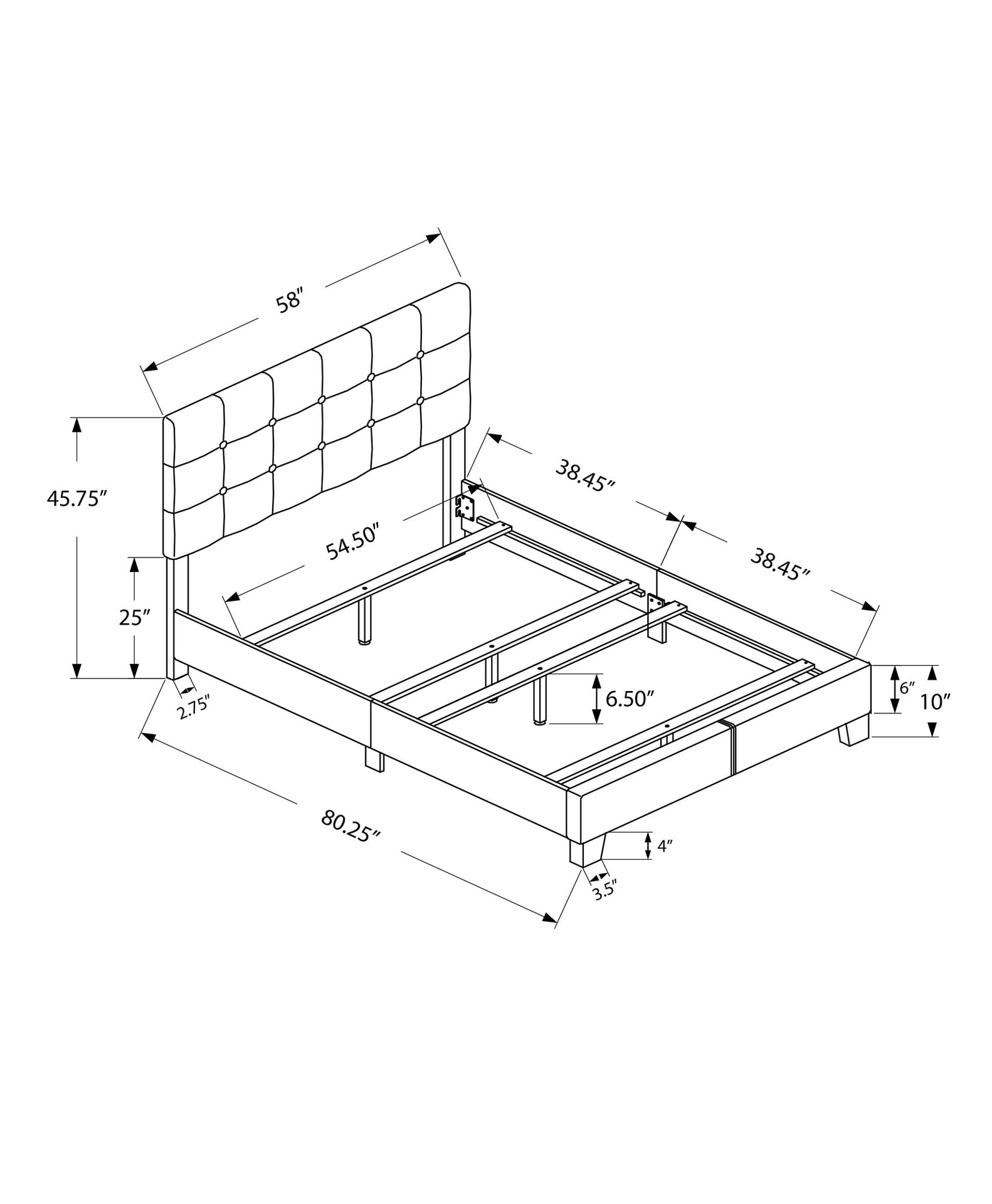 Bed, Full Size, Bedroom, Upholstered, Frame Only, Transitional