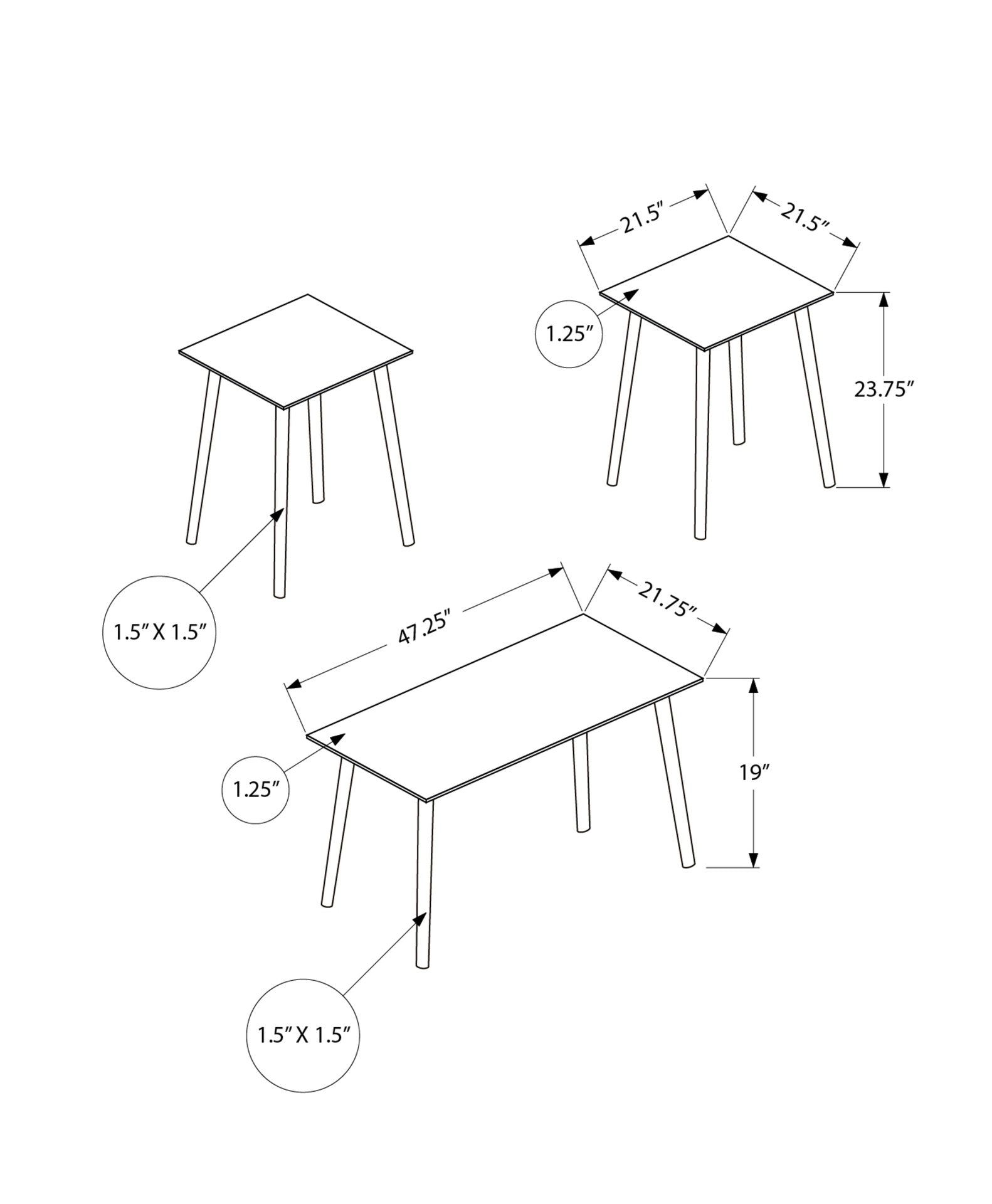 Table Set, 3pcs Set, Accent, Coffee, End, Living Room, Walnut Laminate, Contemporary, Modern
