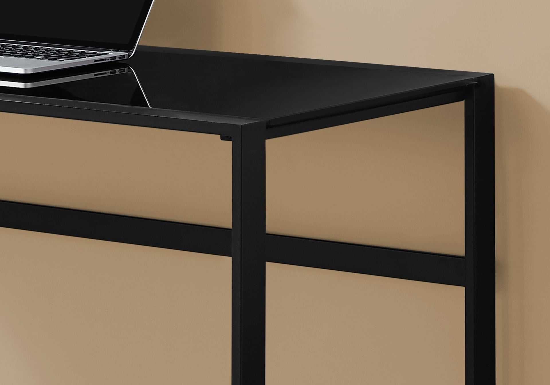 Computer Desk, Home Office, Laptop, 48"l, Work, Black Tempered Glass, Black Metal, Contemporary, Modern