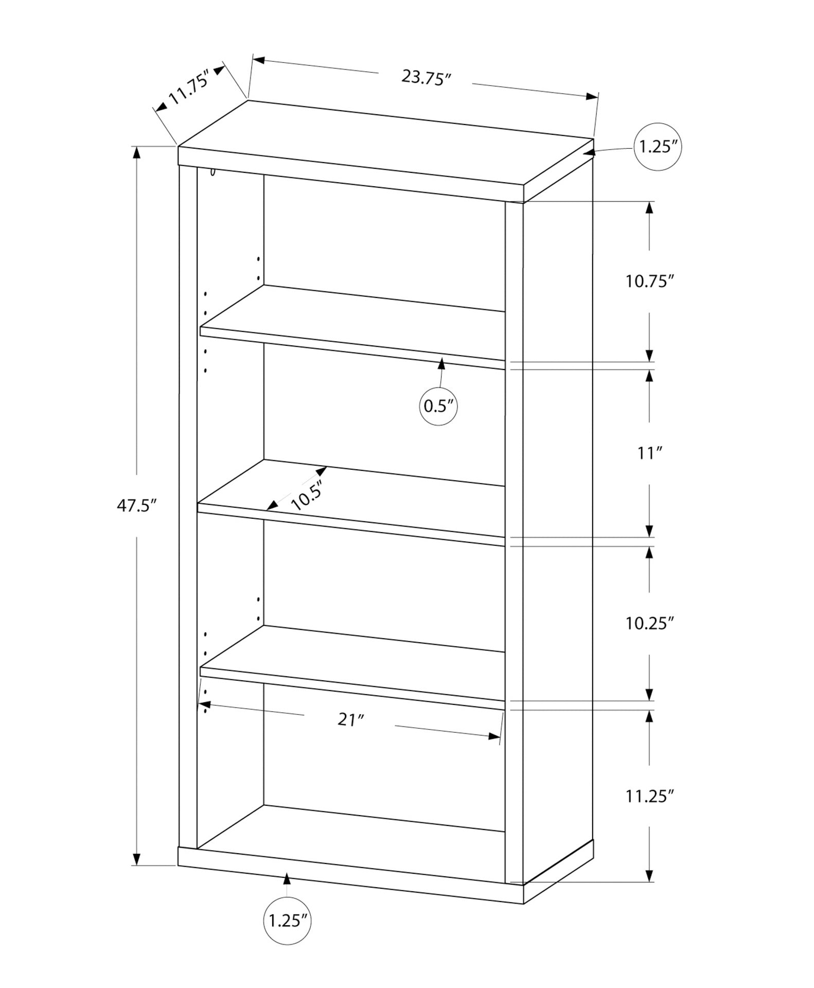 Bookshelf, Bookcase, Etagere, 5 Tier, 48"h, Office, Bedroom, Black And Grey Laminate, Contemporary, Modern