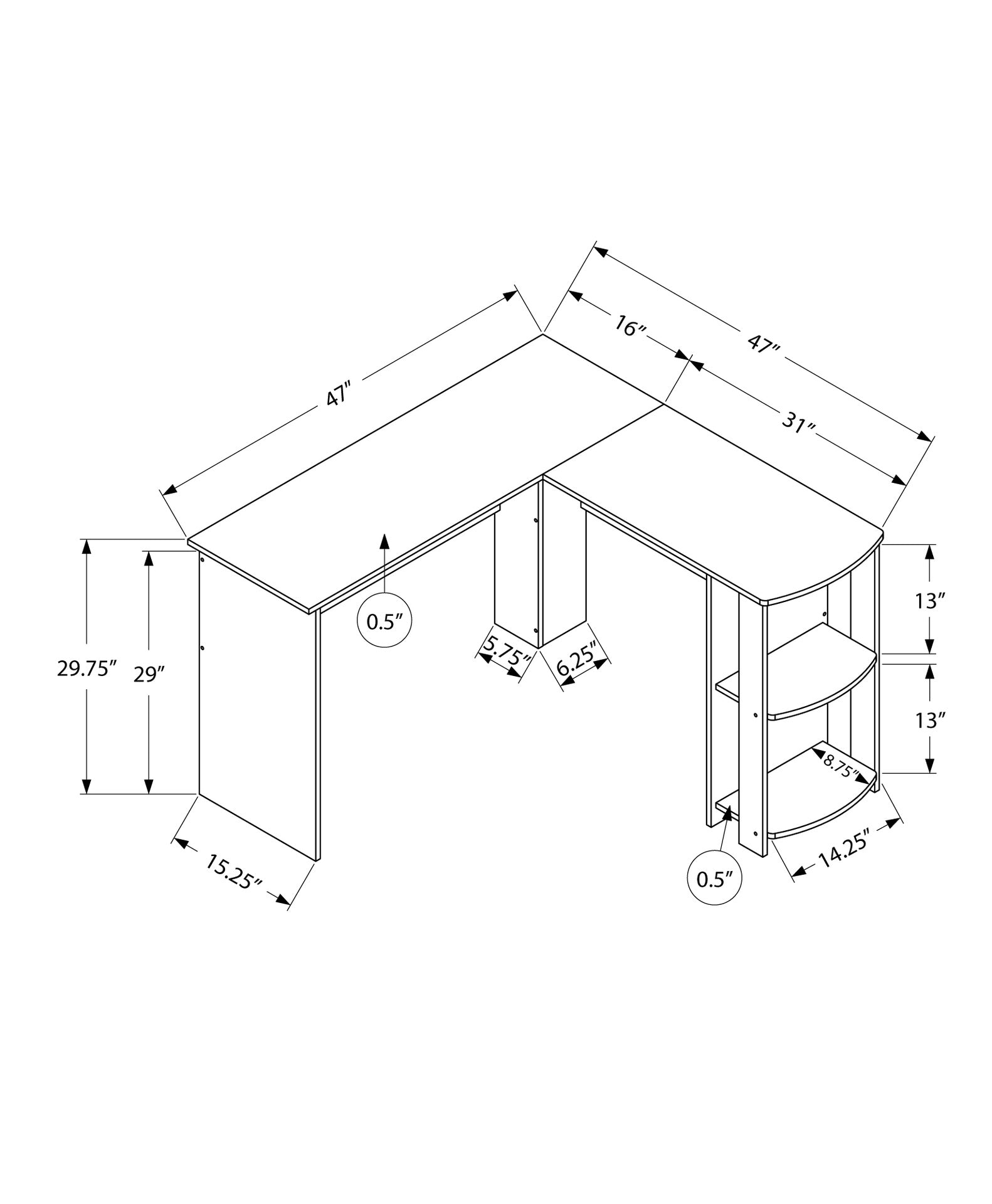 Computer Desk, Home Office, Corner, Storage Shelves, 48"l, L Shape, Work, Laptop, White Laminate, Contemporary, Modern