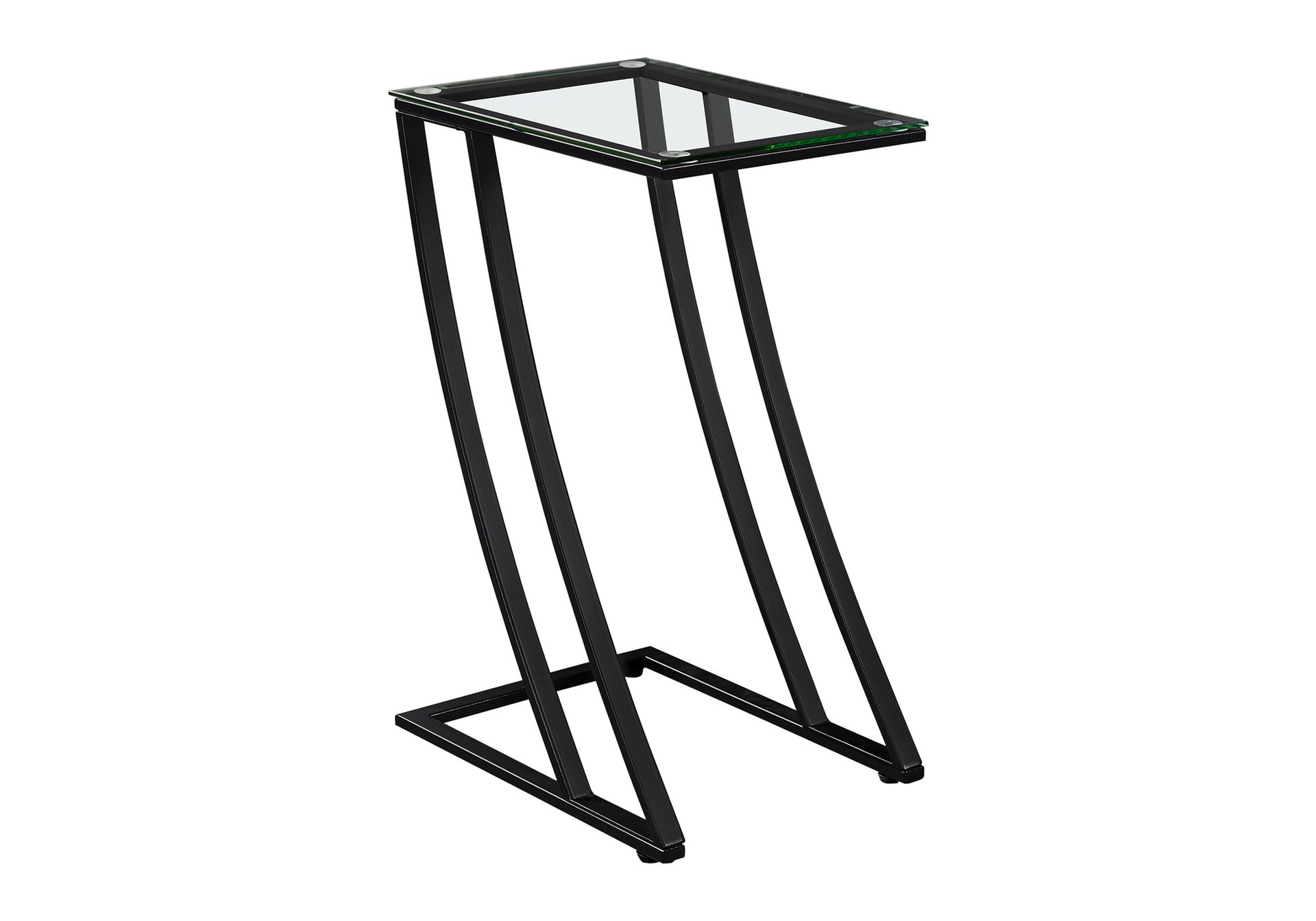Accent Table, C-shaped, End, Side, Snack, Living Room, Bedroom, Tempered Glass, Black Metal, Contemporary, Modern