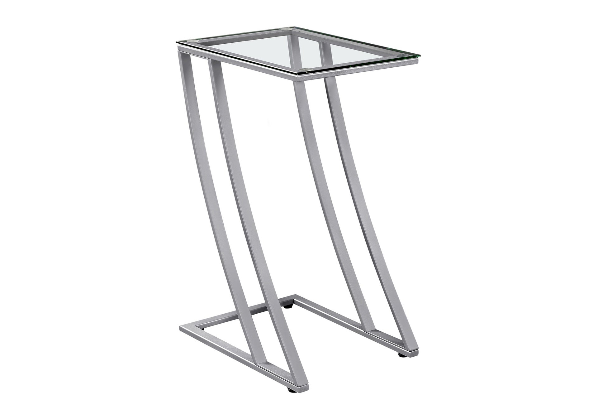 Accent Table, C-shaped, End, Side, Snack, Living Room, Bedroom, Tempered Glass, Grey Metal, Contemporary, Modern