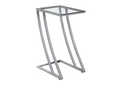 Accent Table, C-shaped, End, Side, Snack, Living Room, Bedroom, Tempered Glass, Grey Metal, Contemporary, Modern