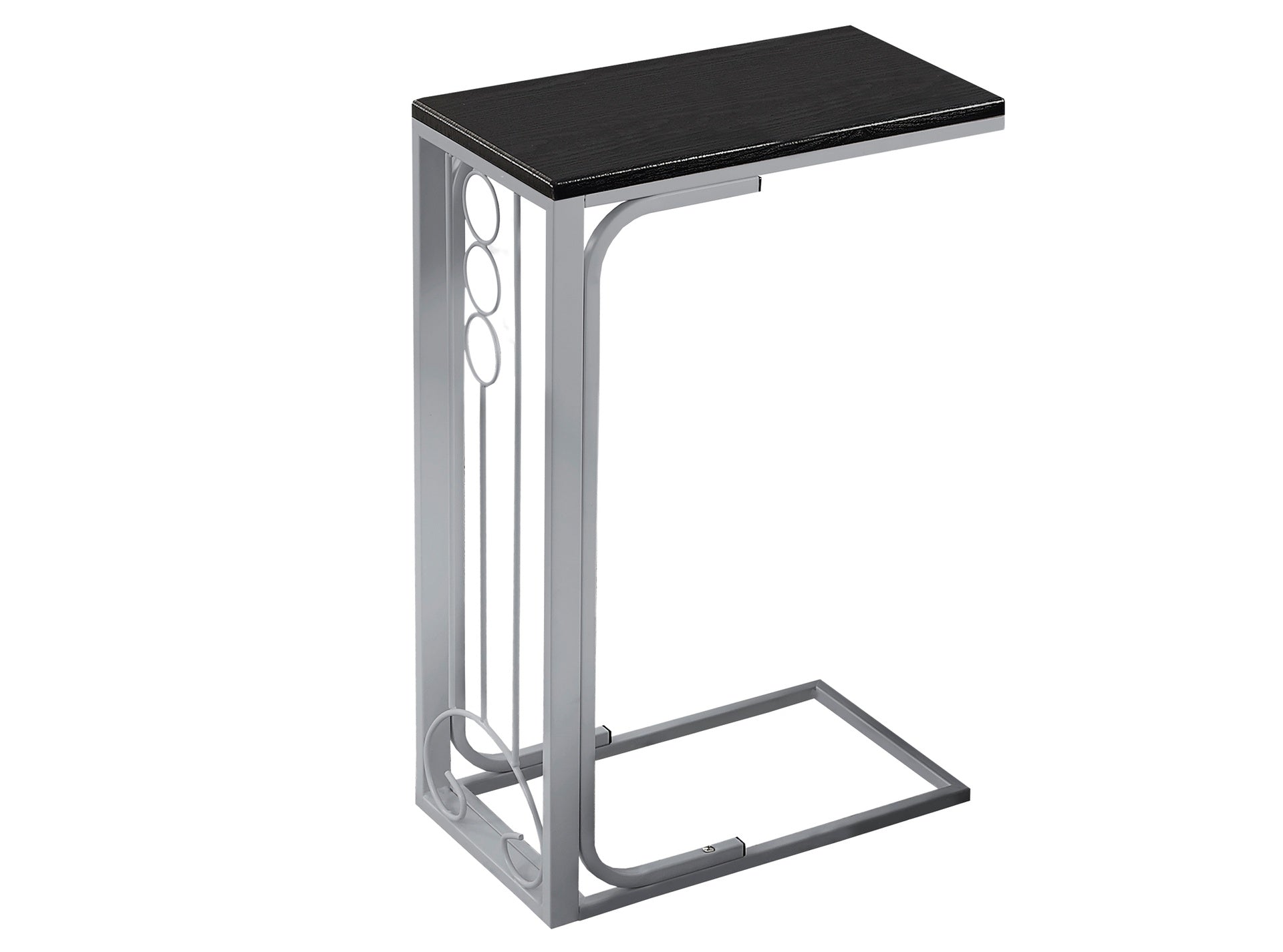 Accent Table, C-shaped, End, Side, Snack, Living Room, Bedroom, Black Laminate, Grey Metal, Transitional
