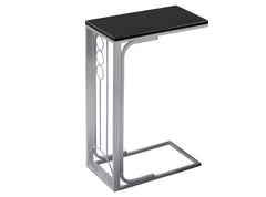 Accent Table, C-shaped, End, Side, Snack, Living Room, Bedroom, Black Laminate, Grey Metal, Transitional