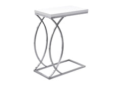 Accent Table, C-shaped, End, Side, Snack, Living Room, Bedroom, Glossy White Laminate, Chrome Metal, Contemporary, Modern