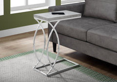 Accent Table, C-shaped, End, Side, Snack, Living Room, Bedroom, Grey Laminate, Chrome Metal, Contemporary, Modern