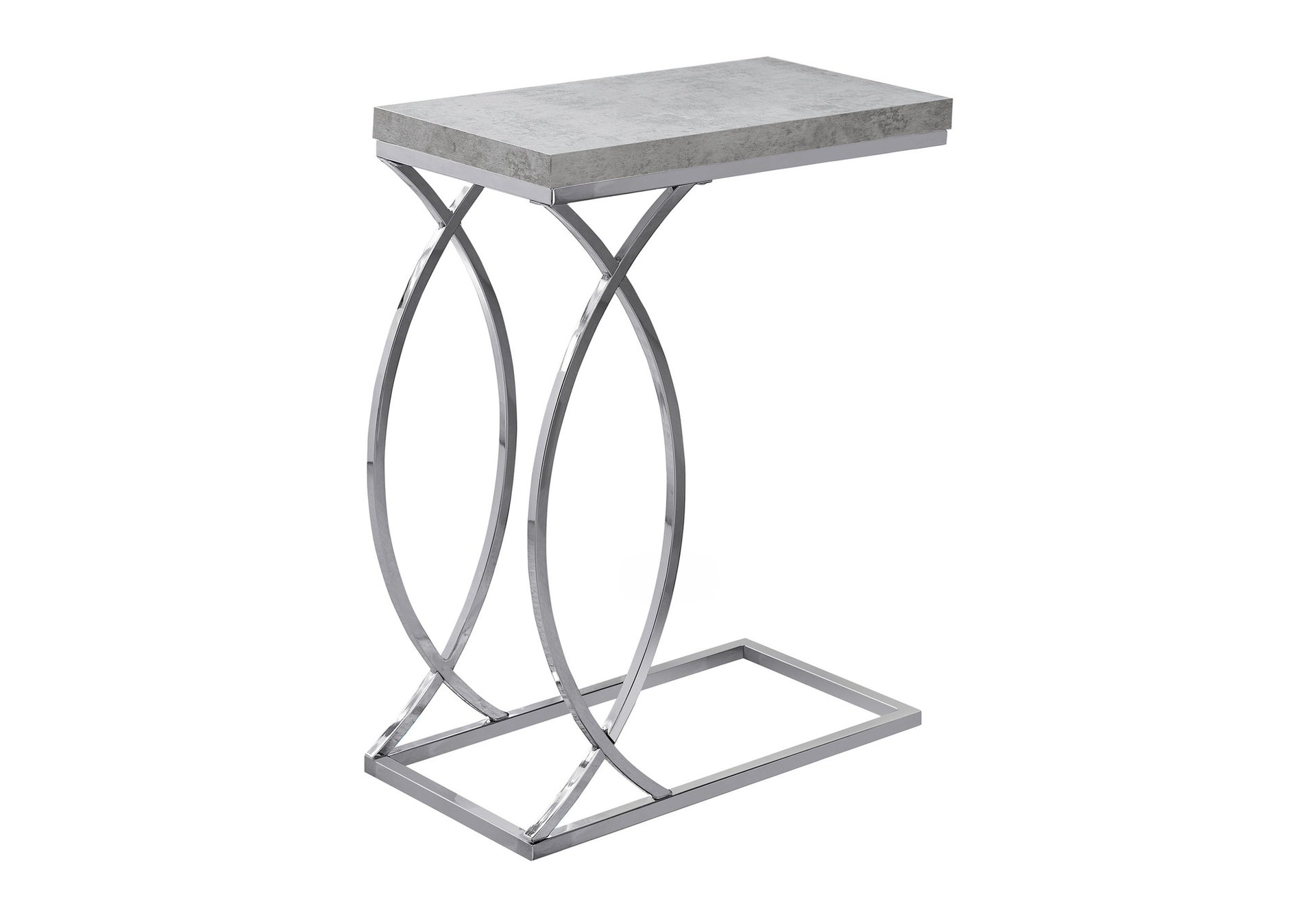 Accent Table, C-shaped, End, Side, Snack, Living Room, Bedroom, Grey Laminate, Chrome Metal, Contemporary, Modern