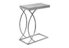 Accent Table, C-shaped, End, Side, Snack, Living Room, Bedroom, Grey Laminate, Chrome Metal, Contemporary, Modern