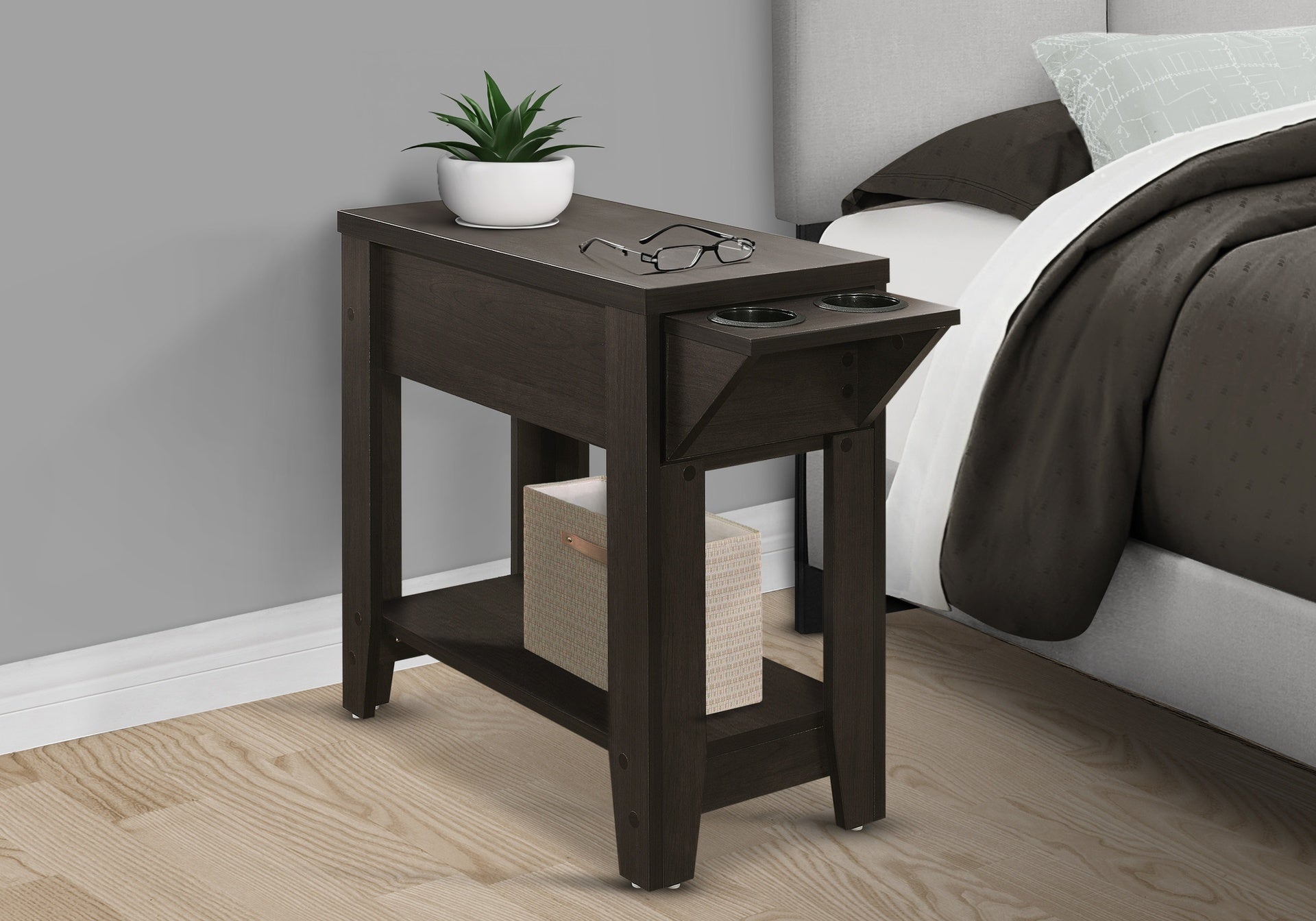 Accent Table, Side, End, Storage, Lamp, Living Room, Bedroom, Brown Laminate, Transitional