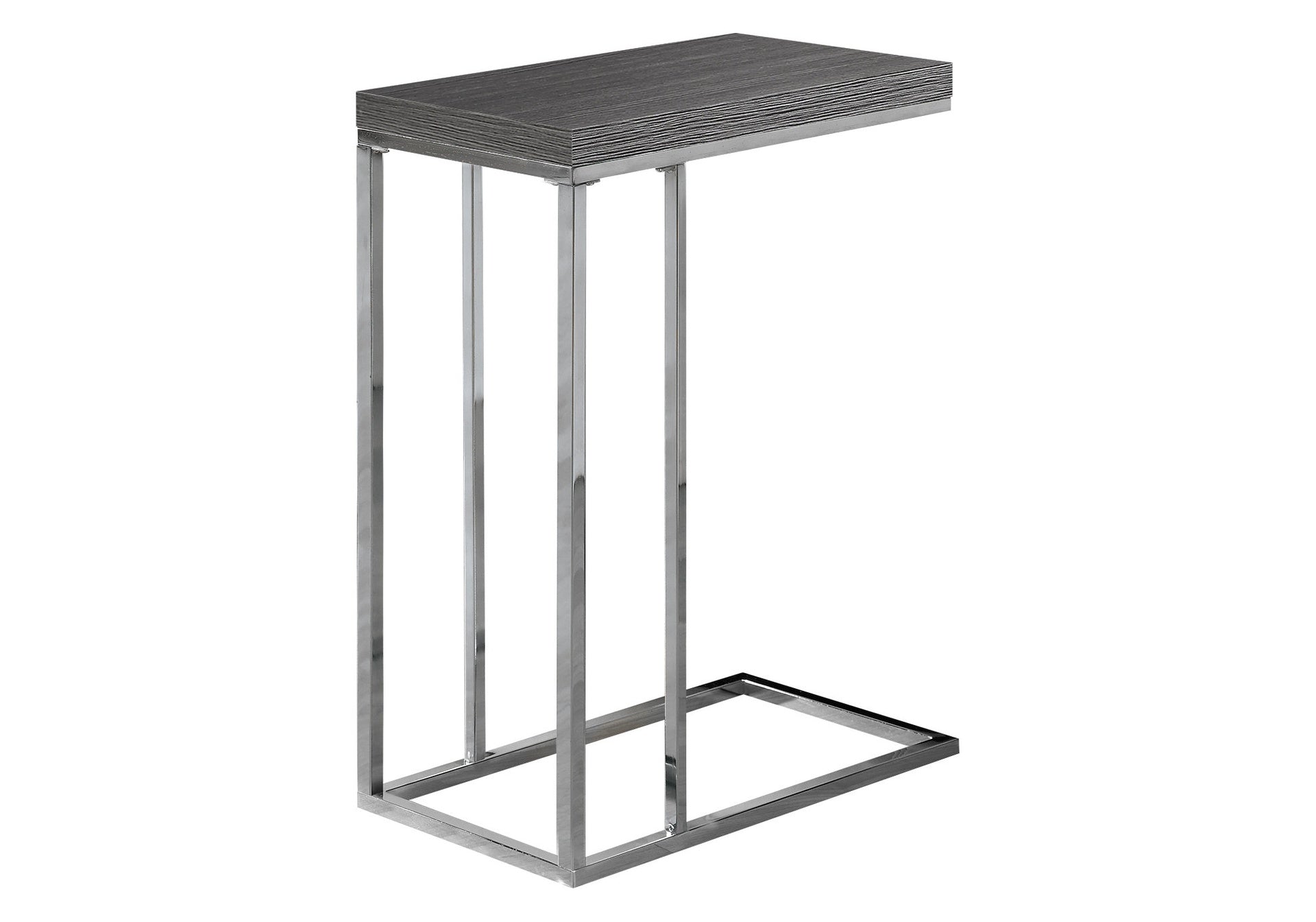 Accent Table, C-shaped, End, Side, Snack, Living Room, Bedroom, Grey Laminate, Chrome Metal, Contemporary, Modern