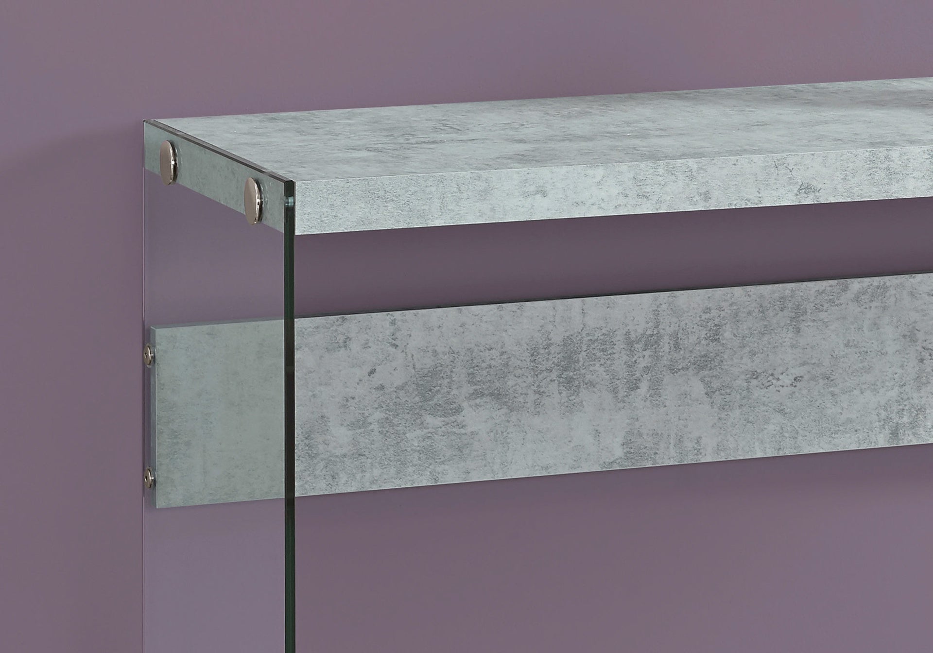 Accent Table, Console, Entryway, Narrow, Sofa, Living Room, Bedroom, Grey Laminate, Clear Tempered Glass, Contemporary, Modern