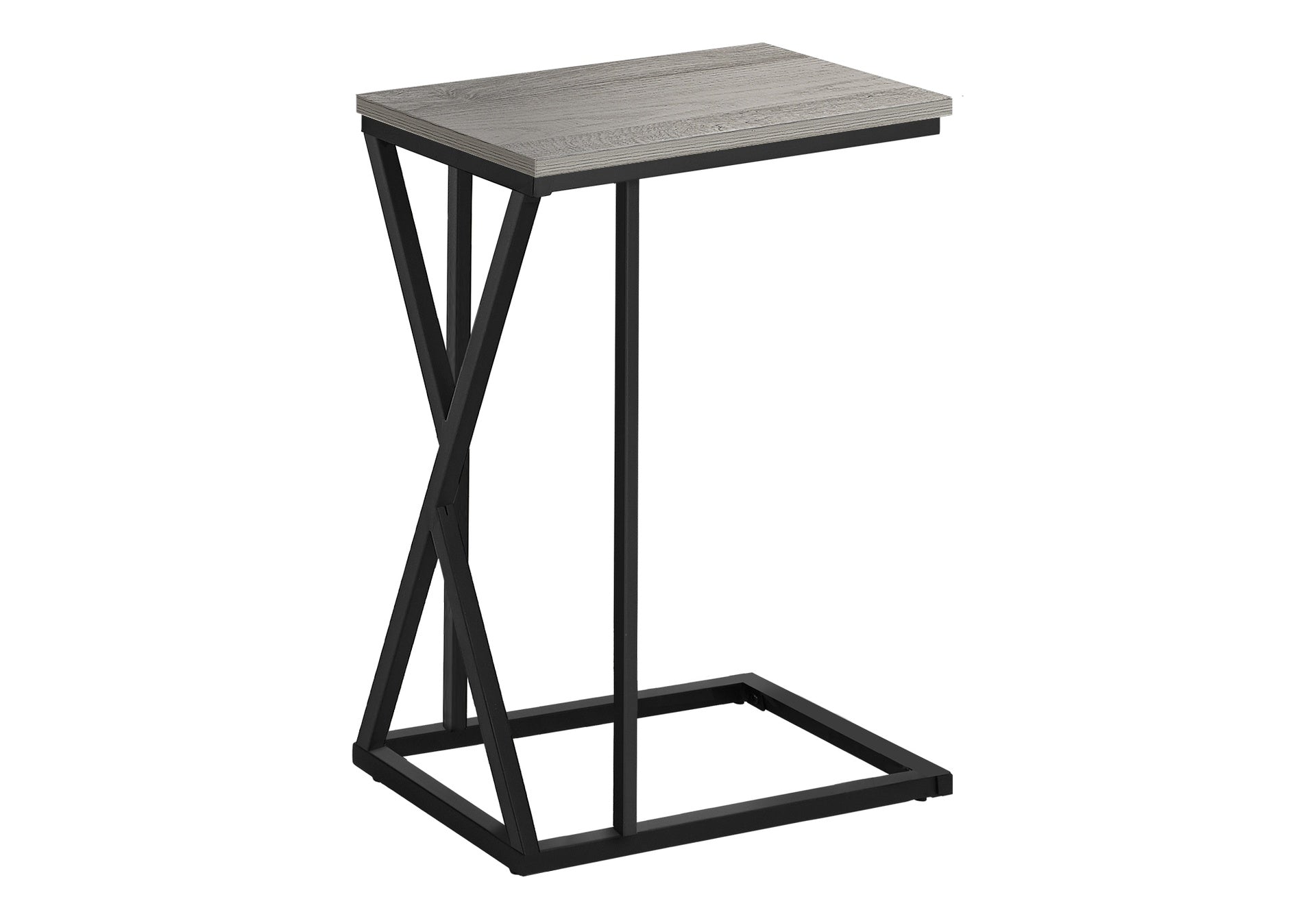 Accent Table, C-shaped, End, Side, Snack, Living Room, Bedroom, Grey Laminate, Black Metal, Contemporary, Modern