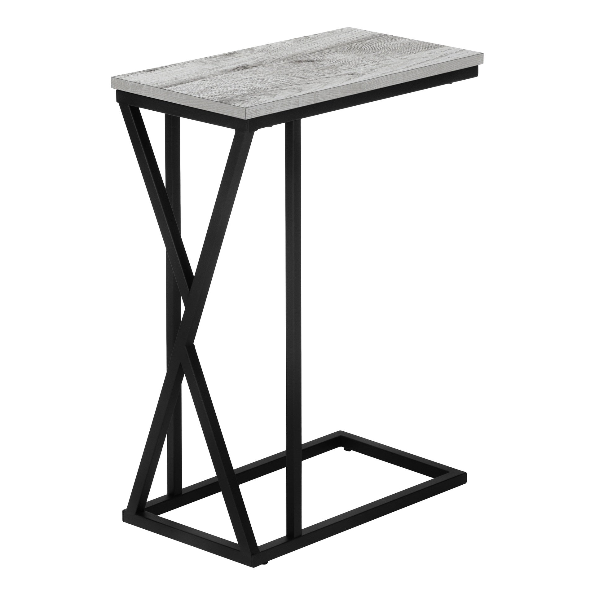 Accent Table, C-shaped, End, Side, Snack, Living Room, Bedroom, Grey Laminate, Black Metal, Contemporary, Modern