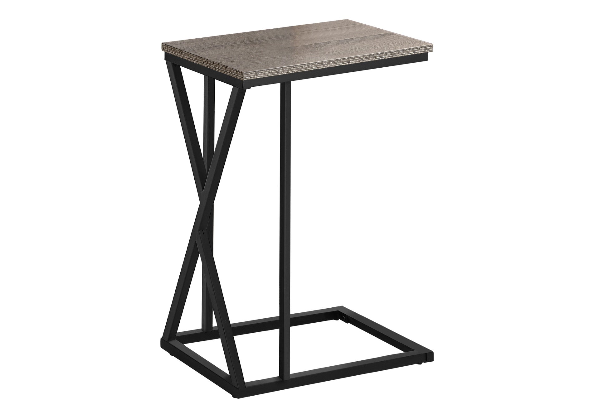 Accent Table, C-shaped, End, Side, Snack, Living Room, Bedroom, Brown Laminate, Black Metal, Contemporary, Modern