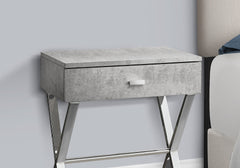 Accent Table, Side, End, Nightstand, Lamp, Storage Drawer, Living Room, Bedroom, Grey Laminate, Chrome Metal, Contemporary, Modern