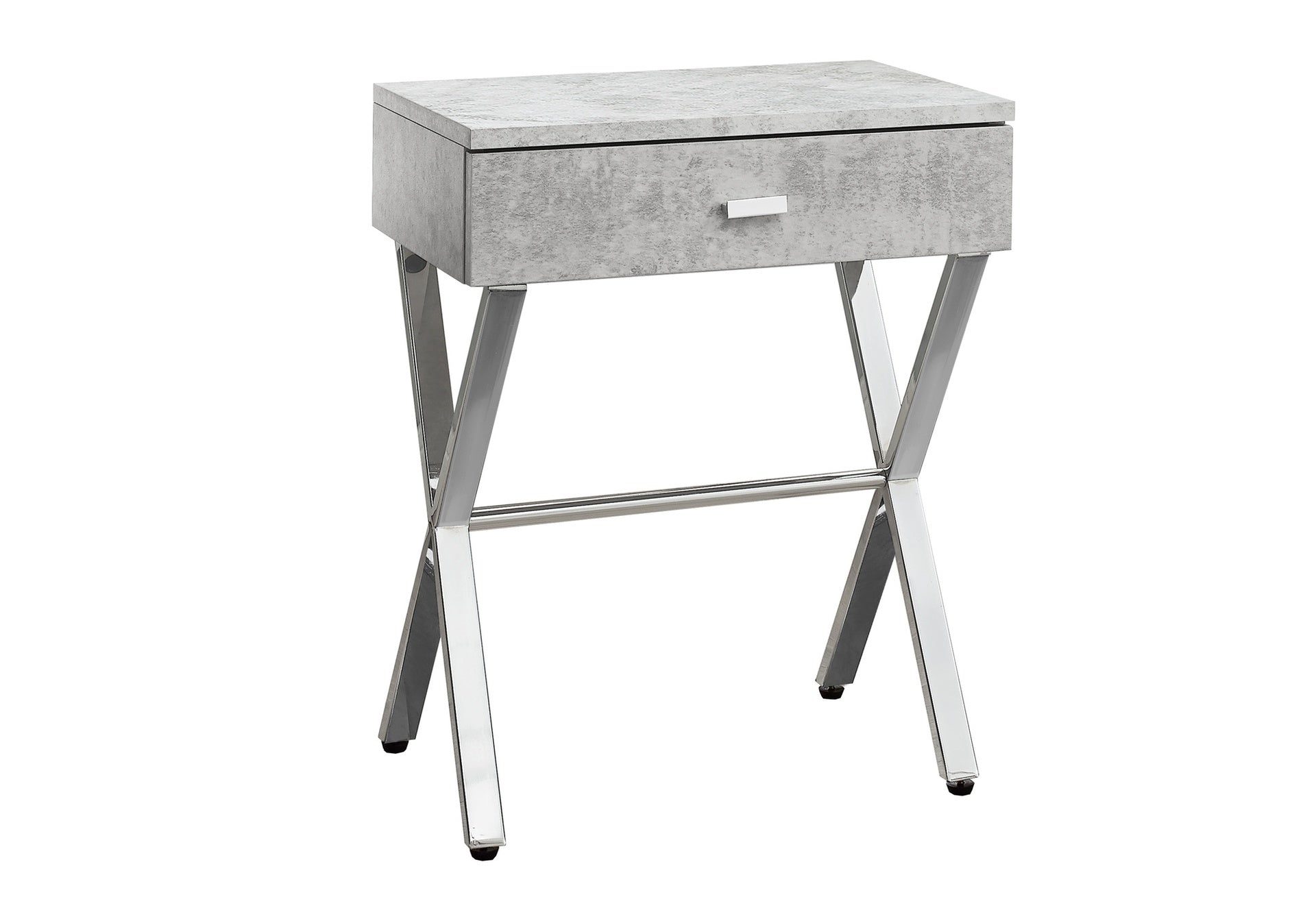 Accent Table, Side, End, Nightstand, Lamp, Storage Drawer, Living Room, Bedroom, Grey Laminate, Chrome Metal, Contemporary, Modern