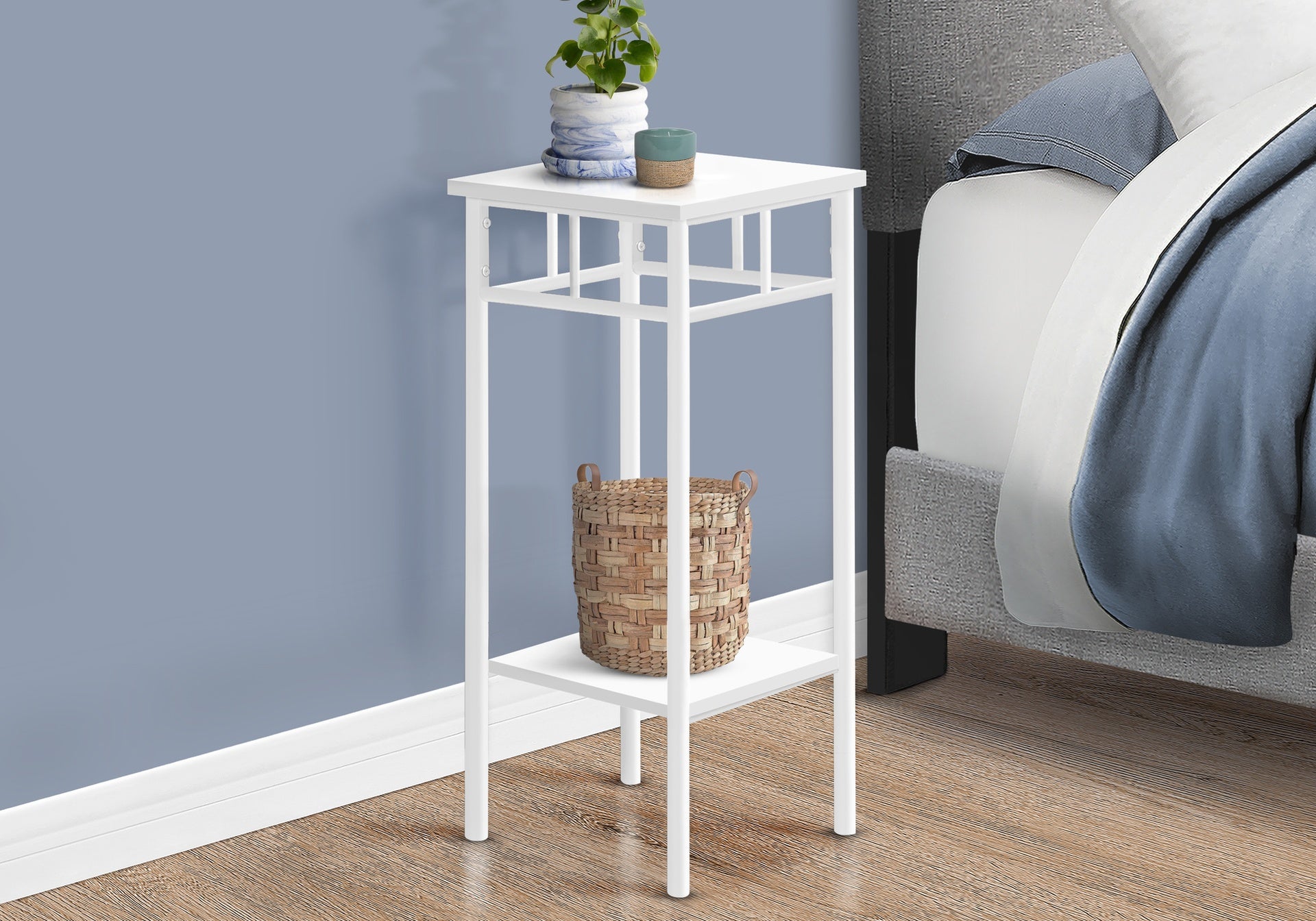 Accent Table, Side, End, Plant Stand, Square, Living Room, Bedroom, White Laminate, White, Contemporary, Modern
